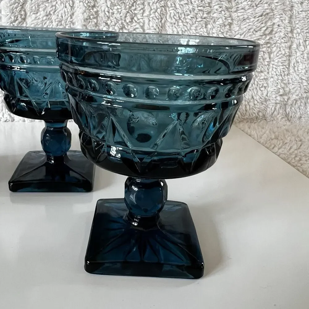 Indiana Glass Vintage Aqua Blue Park Lane Colony Footed Sherbet Glasses 4.4